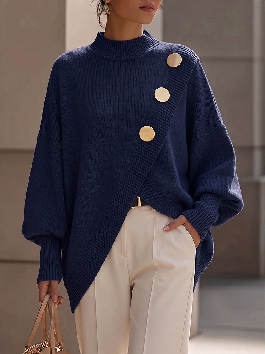 🤲LAST DAY SAVE 49% ⏰Elegant Asymmetrical Gold-Button Knit Sweater