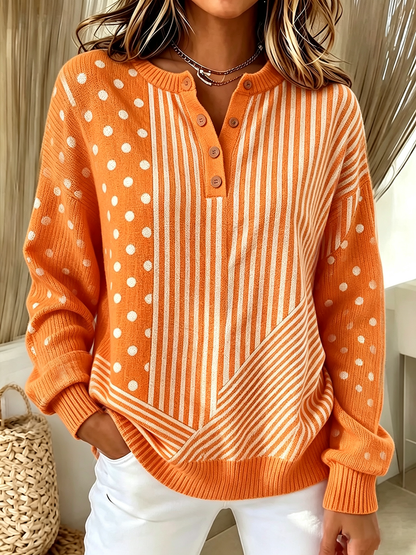 🤲LAST DAY SAVE 49% ⏰Chic Vibrant Orange Mixed-pattern Knit Sweater