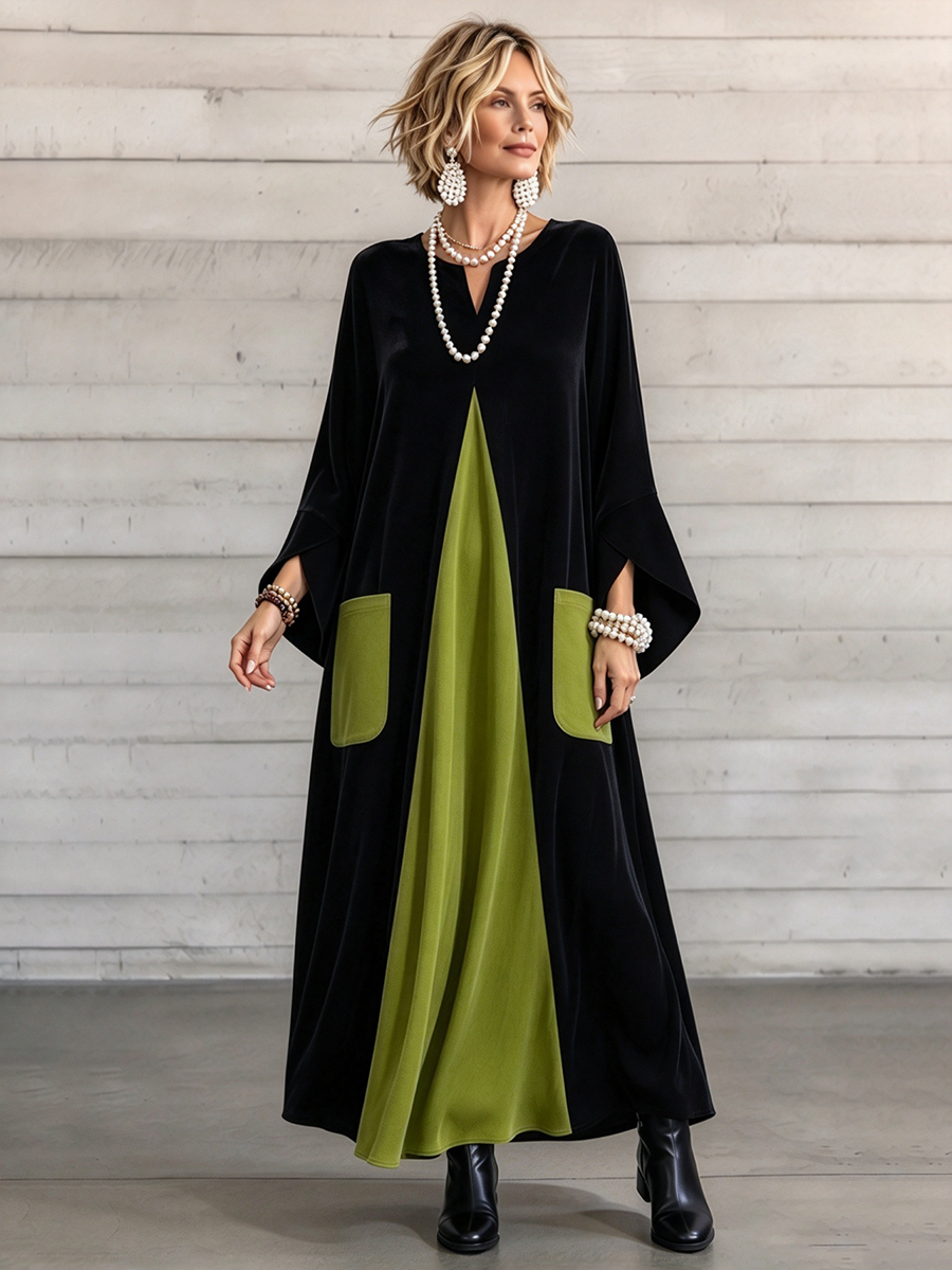 🤲LAST DAY SAVE 49% ⏰Elegant Artistic Cut Color-block Velvet Dress