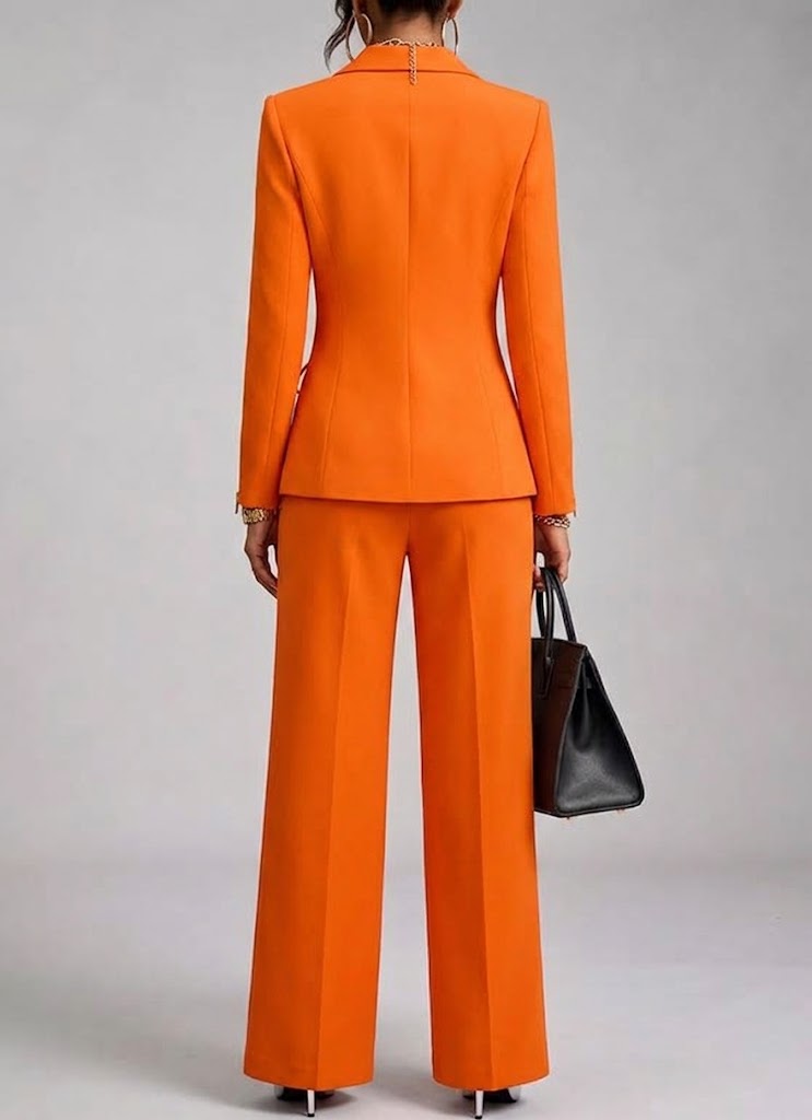 💛LAST DAY SAVE 49% 🧡 Women’s Orange 2-Piece Suit Set with Wide-Leg Pants — FREE Handbag