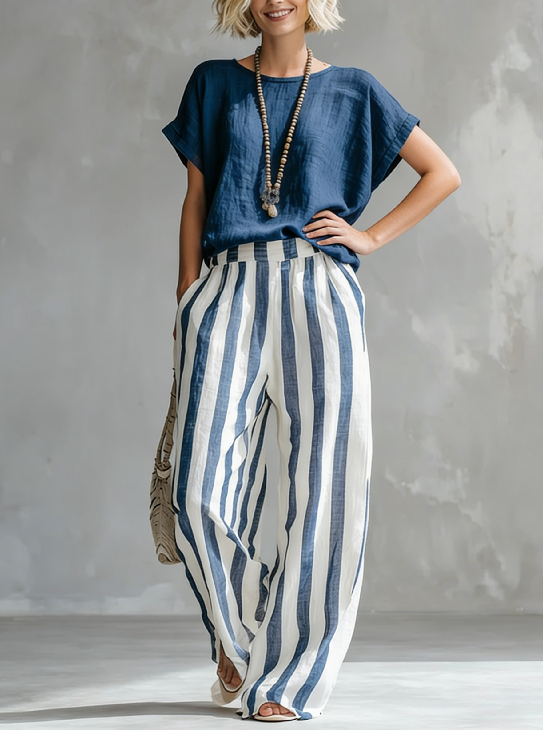 ✨✨LAST DAY SAVE 49% ⏰Cozy Loose-fit Striped Cotton-linen Two-piece Set