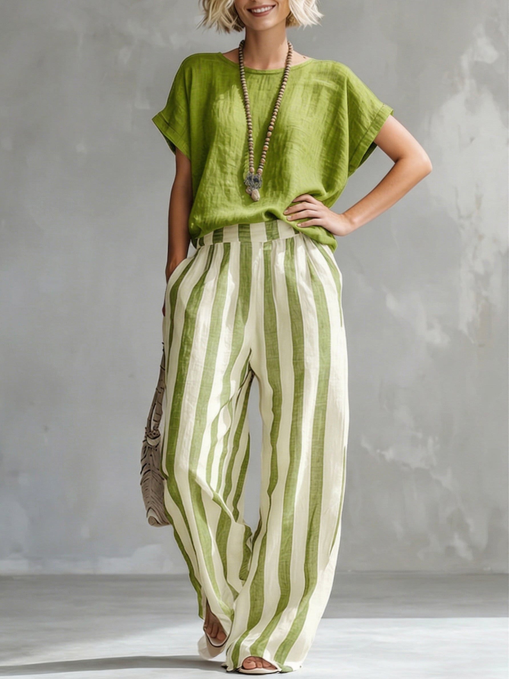 ✨✨LAST DAY SAVE 49% ⏰Cozy Loose-fit Striped Cotton-linen Two-piece Set