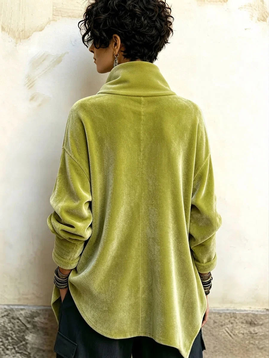 💛LAST DAY SAVE 49% ⏰Chic Velvet Asymmetric Button Turtleneck Top