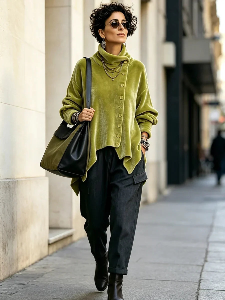🤲LAST DAY SAVE 49% 🌸🤎Vintage Abstract Print Asymmetrical Turtleneck Top