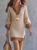💛Stylish And Cozy Color-block Leopard Print Mini Knit Dress