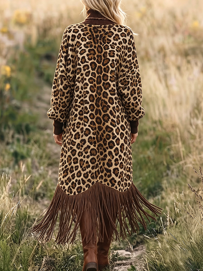 💛LAST DAY SAVE 49% ⏰Boho Chic Wild Leopard Fringe Dress— FREE Handbag
