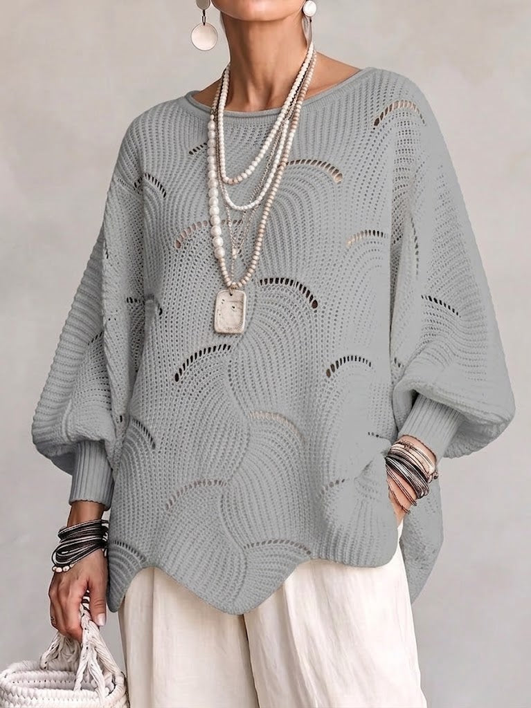 🤲LAST DAY SAVE 49% ⏰Hollow Wave Pattern Loose Lantern Sleeve Knit Top