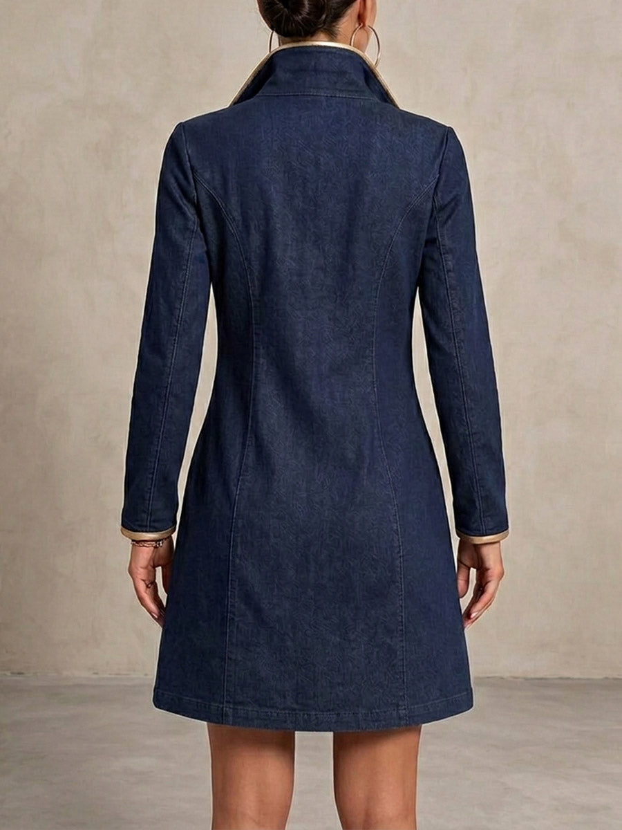 🤲LAST DAY SAVE 49% ⏰Women's Long-sleeved Casual Loose Denim Dress With Gold Trim And Metallic Eyelets