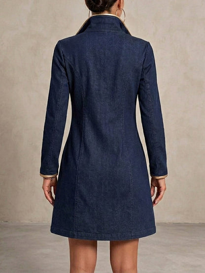 🤲LAST DAY SAVE 49% ⏰Women's Long-sleeved Casual Loose Denim Dress With Gold Trim And Metallic Eyelets