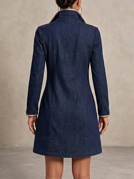 🤲LAST DAY SAVE 49% ⏰Women's Long-sleeved Casual Loose Denim Dress With Gold Trim And Metallic Eyelets