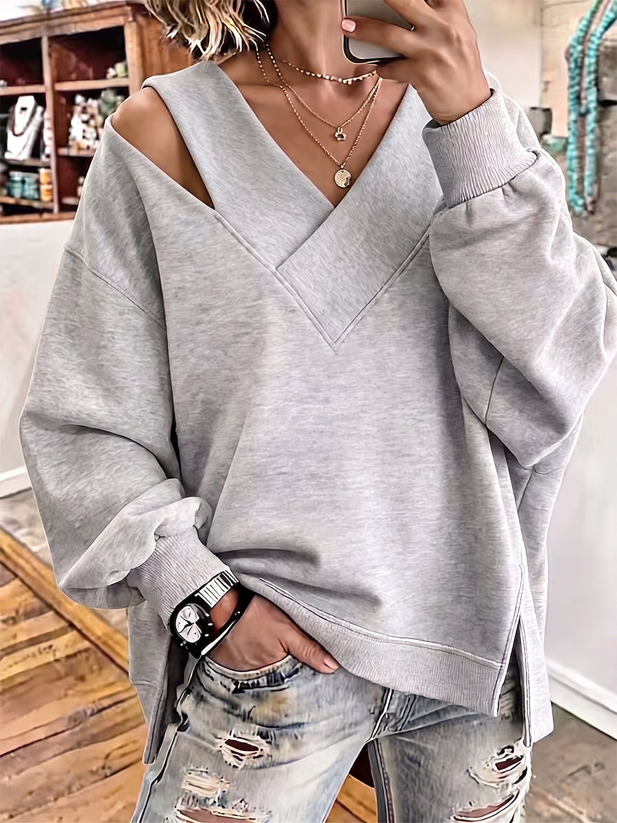 🤲LAST DAY SAVE 49% ⏰Chic Cutout V-Neck Oversized Sweatshirt