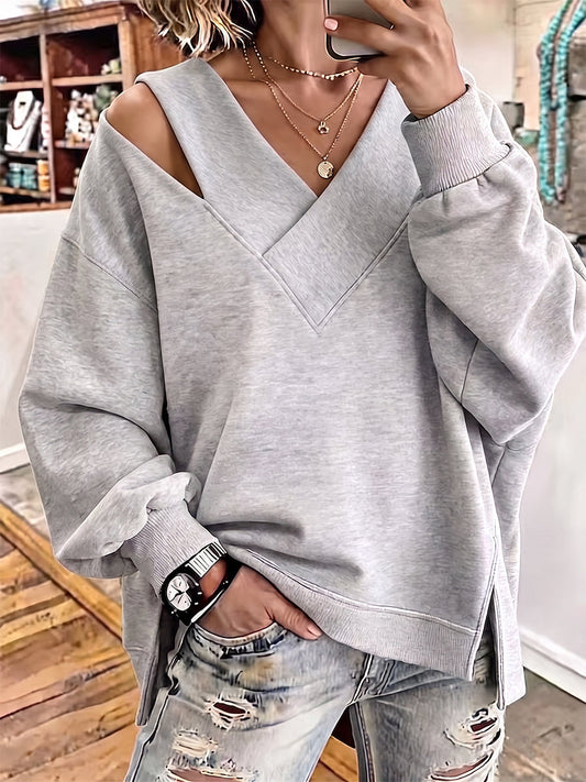 🤲LAST DAY SAVE 49% ⏰Chic Cutout V-Neck Oversized Sweatshirt