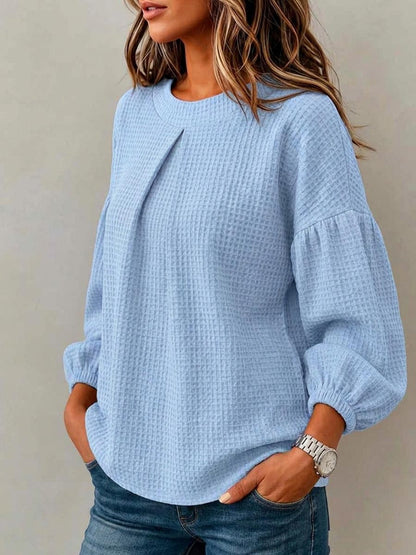 💛LAST DAY SAVE 49% ⏰Women's Solid Color Crew Neck Long-sleeve Loose-fit Waffle Knit Casual Top