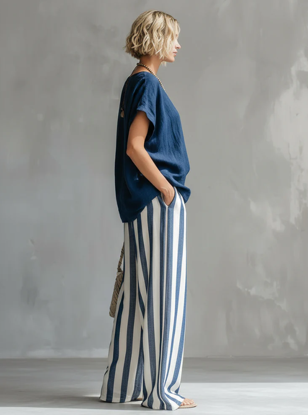 ✨✨LAST DAY SAVE 49% ⏰Cozy Loose-fit Striped Cotton-linen Two-piece Set