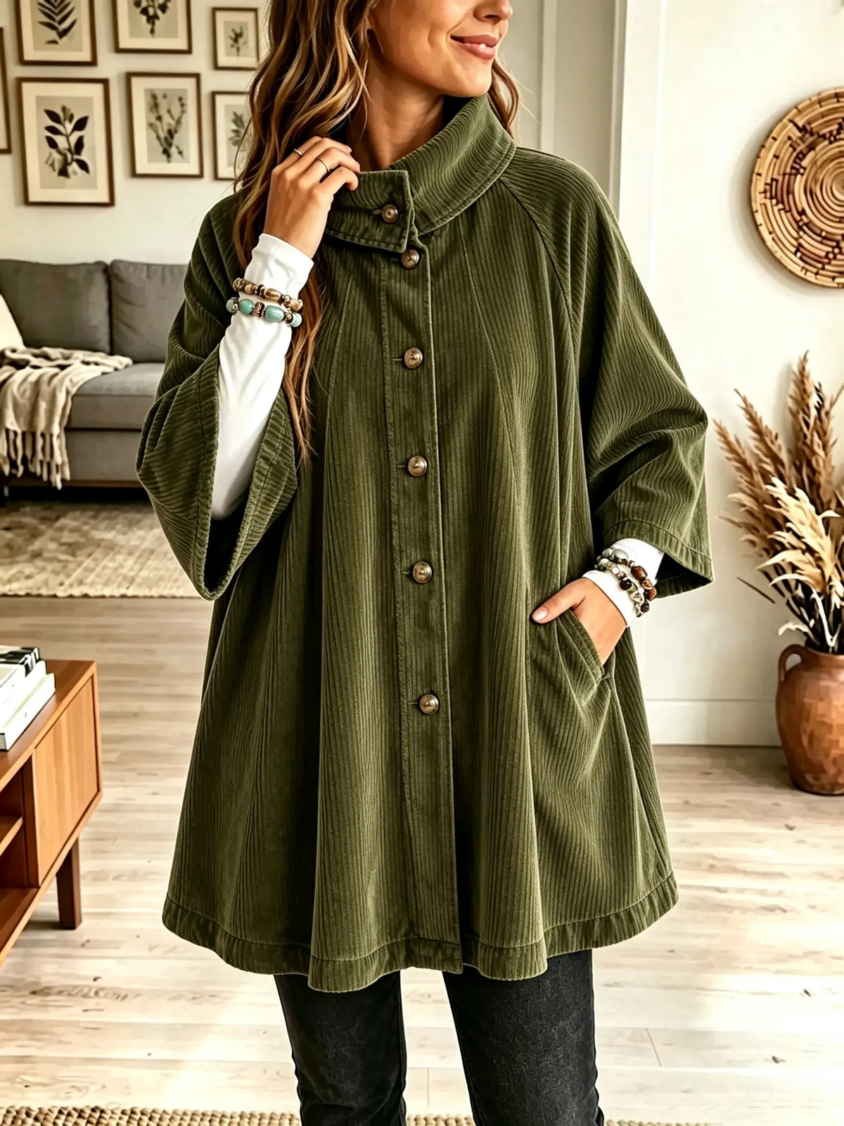 💛LAST DAY SAVE 49% ⏰Women's Stand Collar Oversized Corduroy Poncho Coat