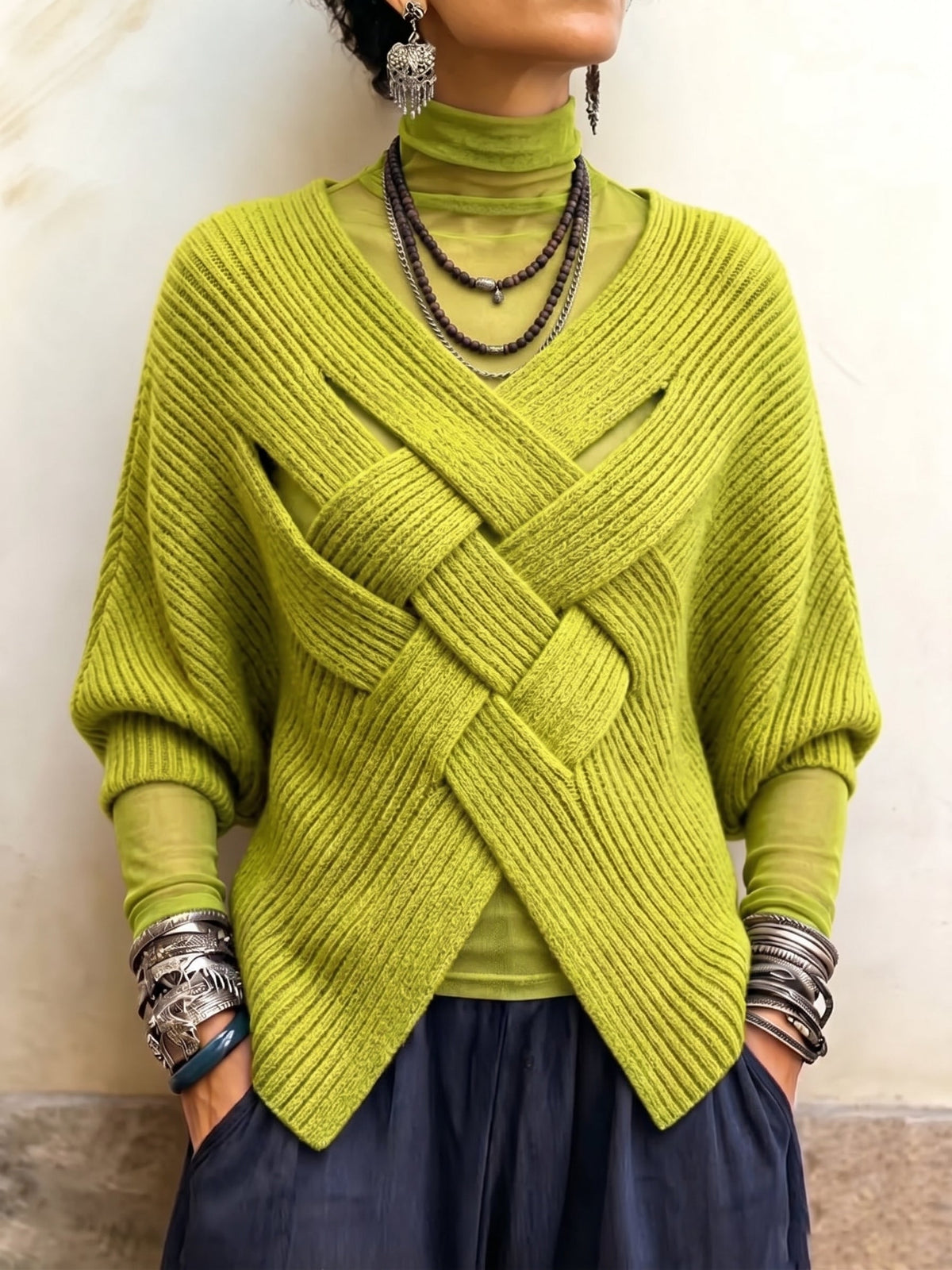 💛LAST DAY SAVE 49% ⏰Artistic Interwoven Ribbed Batwing Knit Sweater