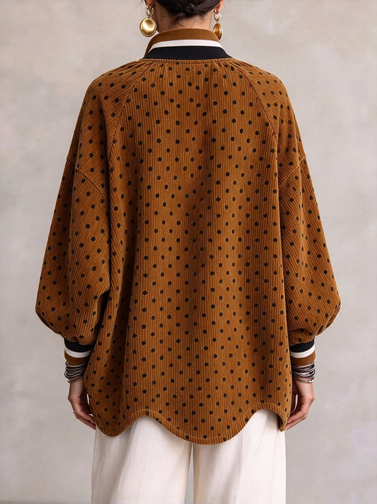 🤲LAST DAY SAVE 49% ⏰Chic Polka Dot Corduroy Zip-Up Pullover