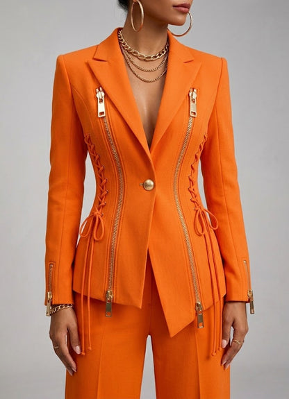 💛LAST DAY SAVE 49% 🧡 Women’s Orange 2-Piece Suit Set with Wide-Leg Pants — FREE Handbag