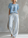 ✨✨LAST DAY SAVE 49% ⏰Cozy Loose-fit Striped Cotton-linen Two-piece Set