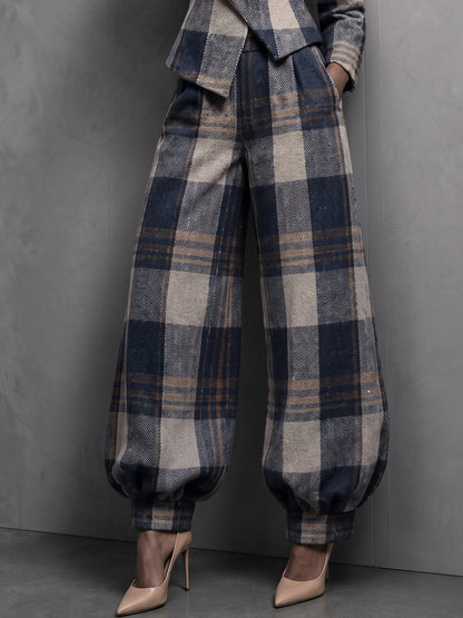 💛LAST DAY SAVE 49% ⏰🏆 Plaid Blazer & Balloon Pants Set — FREE Hat Included 🎁