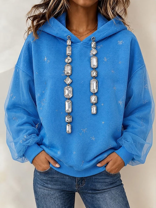 🤲LAST DAY SAVE 49% ⏰Chic Rhinestone-embellished Hoodie With Sheer Drawstring Sleeves