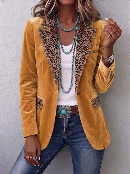 Long-sleeve Solid-color Gold Velvet Jacket With Lace Paneling