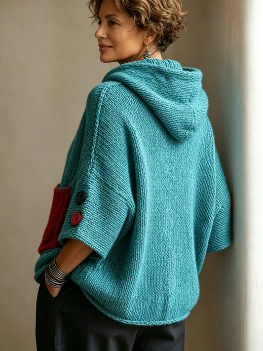 💛LAST DAY SAVE 49% ⏰Relaxed Contrast Pocket Hooded Sweater