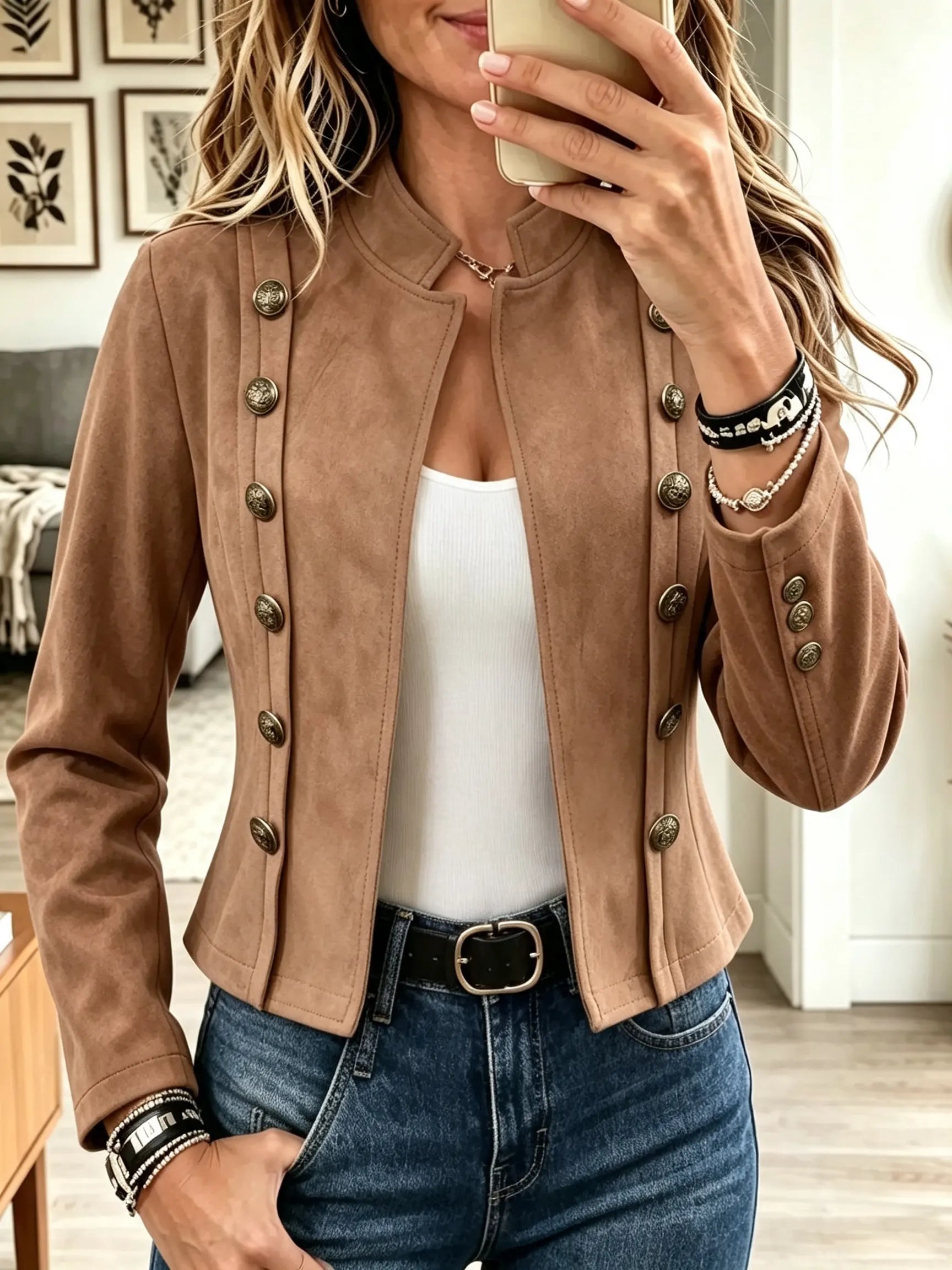 🤲LAST DAY SAVE 49% ⏰Women's Double-Breasted Suede Military Jacket