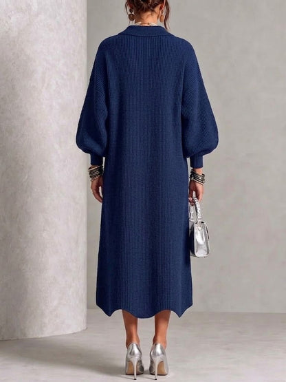 🤲LAST DAY SAVE 49% ⏰Long-sleeve Knit Dress With A Large Metal Buckle, Lapel Collar, And Lantern Sleeves— FREE Handbag