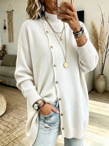 High-neck Button-up Knit Jacket