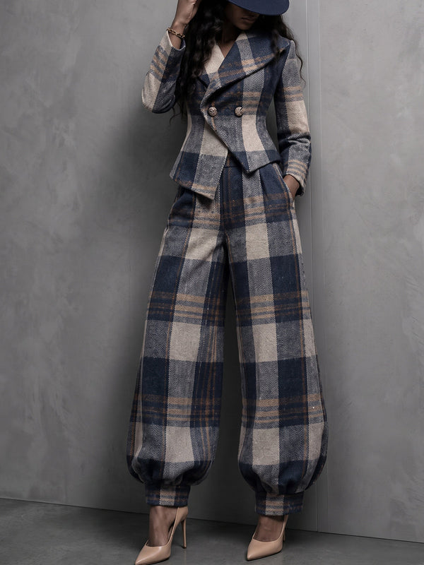 💛LAST DAY SAVE 49% ⏰🏆 Plaid Blazer & Balloon Pants Set — FREE Hat Included 🎁