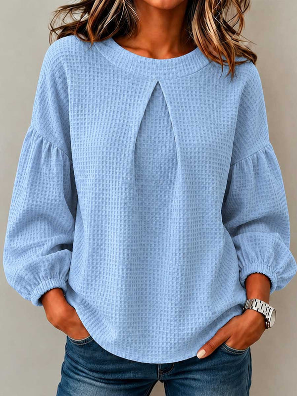 💛LAST DAY SAVE 49% ⏰Women's Solid Color Crew Neck Long-sleeve Loose-fit Waffle Knit Casual Top