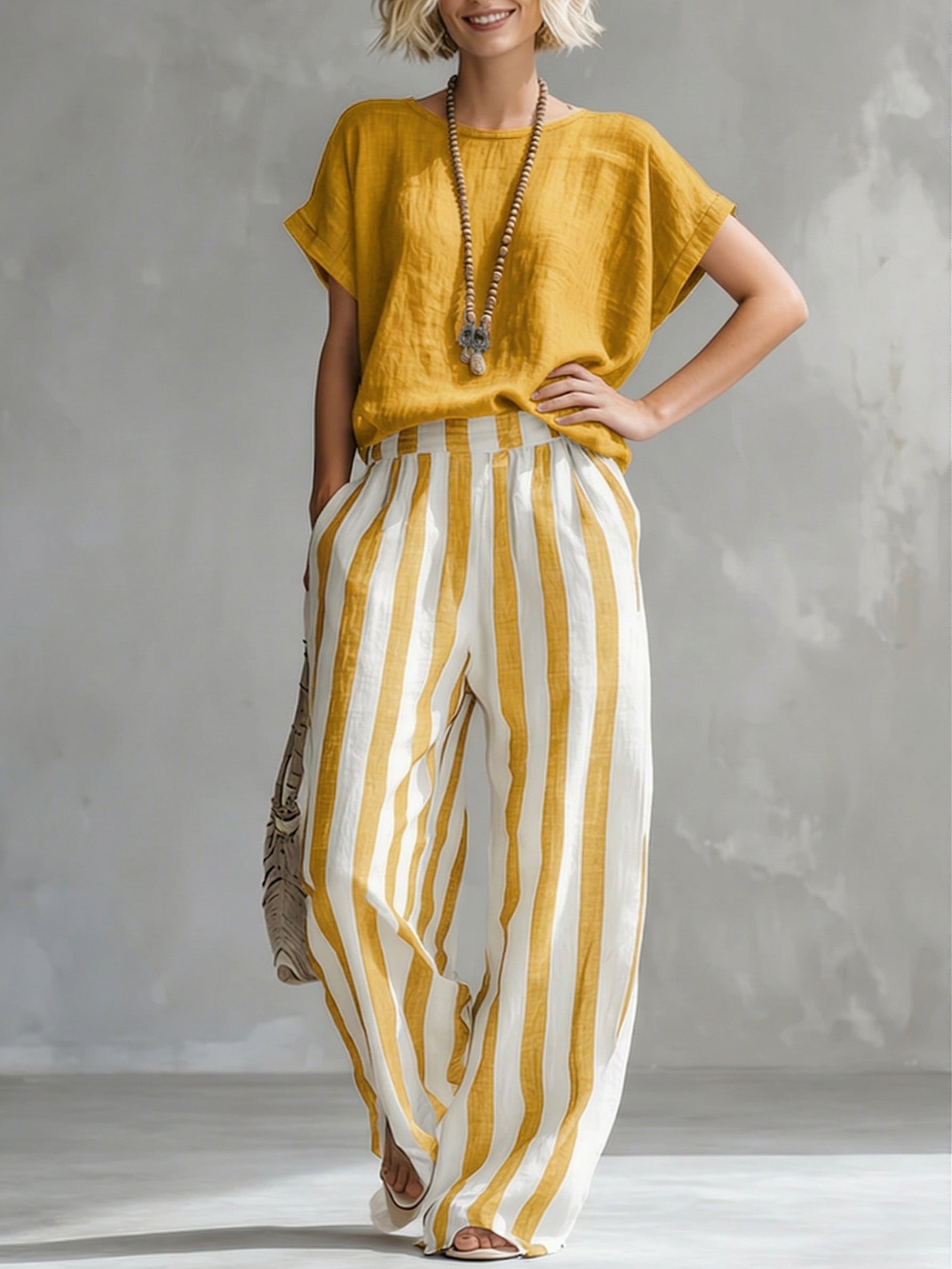 ✨✨LAST DAY SAVE 49% ⏰Cozy Loose-fit Striped Cotton-linen Two-piece Set