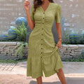 ✨✨Women's Button-Up V-Neck Short Sleeve Midi Dress