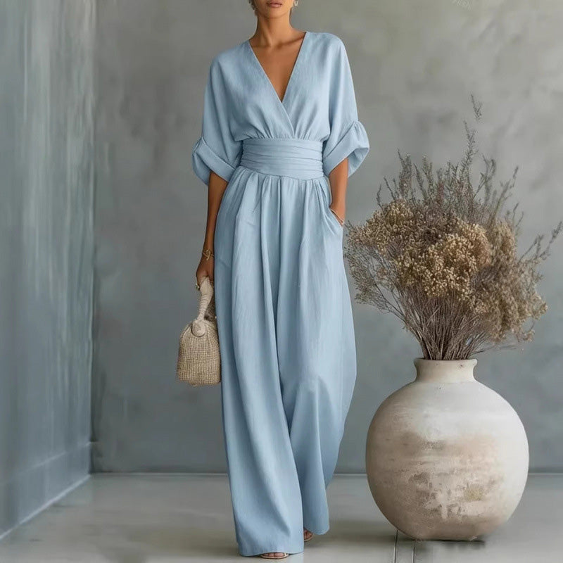 ✨✨Women's V-Neck High Waist Wide Leg Jumpsuit