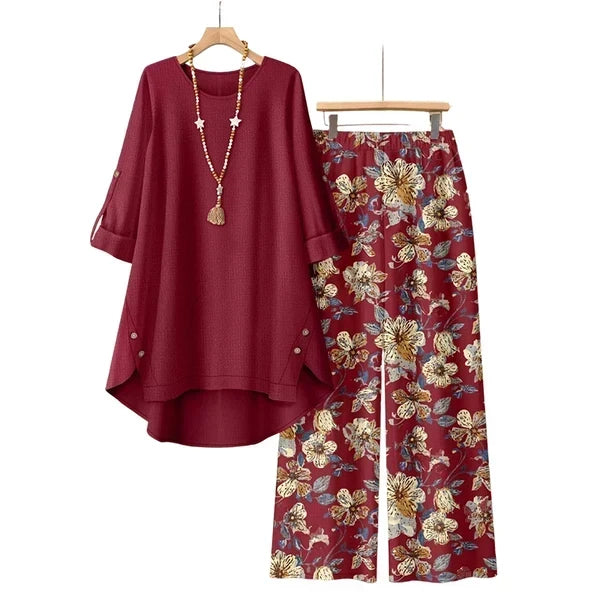 💚Women's Cotton Linen Half Sleeve Top ＆ Pants Set – Breathable & lightweight