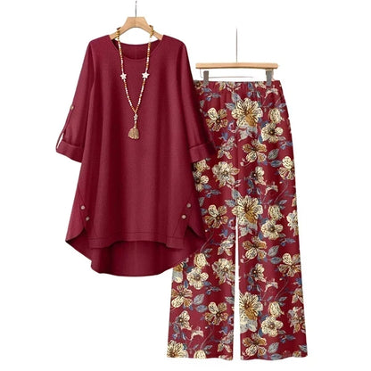 💚Women's Cotton Linen Half Sleeve Top ＆ Pants Set – Breathable & lightweight