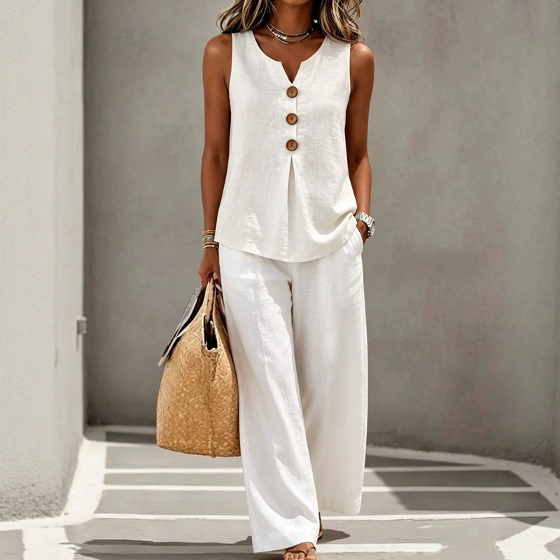 ✨✨Women's Sleeveless Button Top and Loose Pants Set
