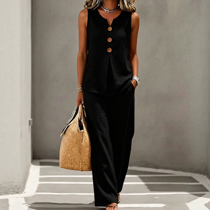 ✨✨Women's Sleeveless Button Top and Loose Pants Set