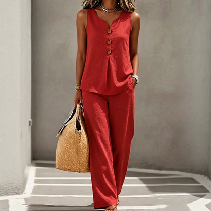 ✨✨Women's Sleeveless Button Top and Loose Pants Set