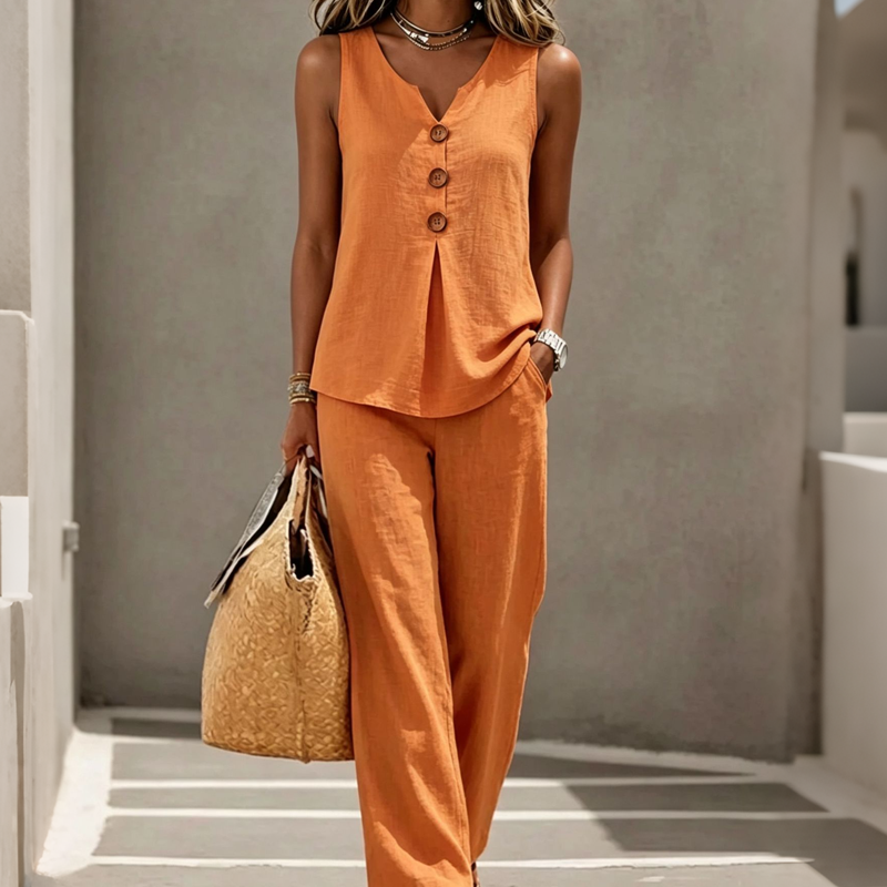 ✨✨Women's Sleeveless Button Top and Loose Pants Set