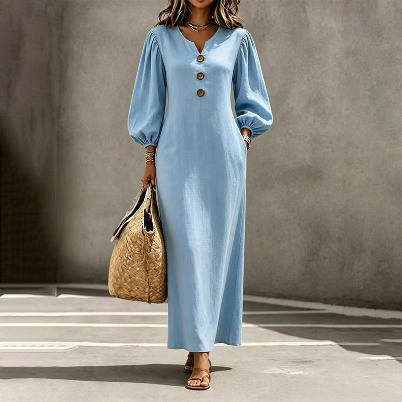 ✨✨Women's Casual V-Neck Maxi Dress with Puff Sleeve