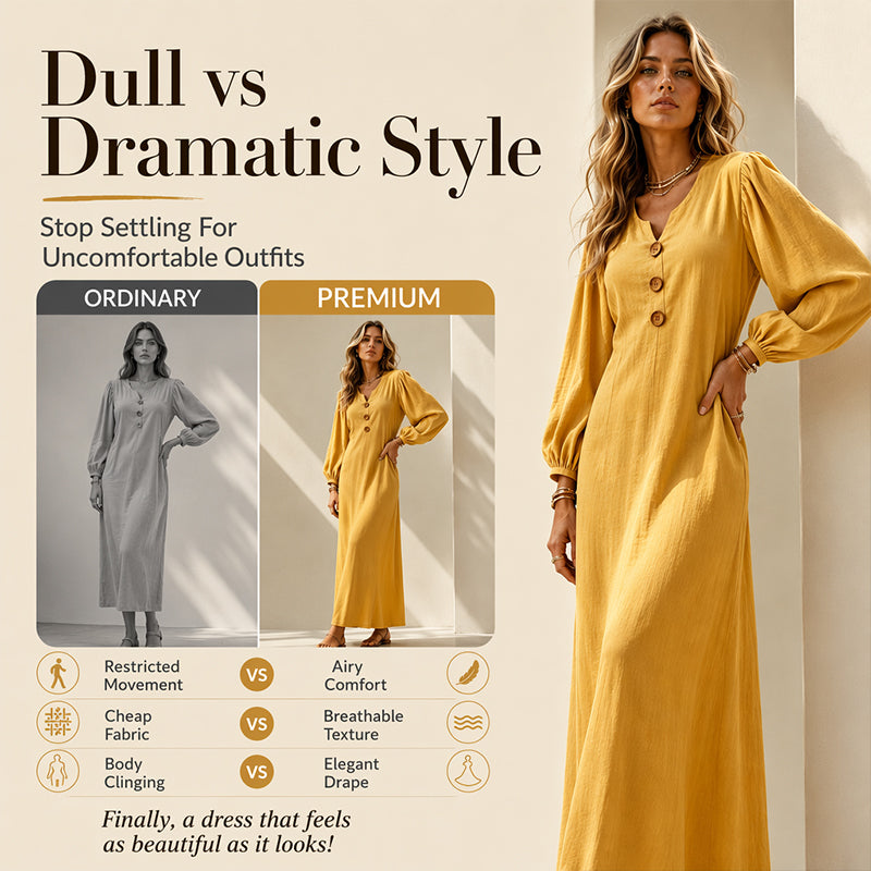 ✨✨Women's Casual V-Neck Maxi Dress with Puff Sleeve