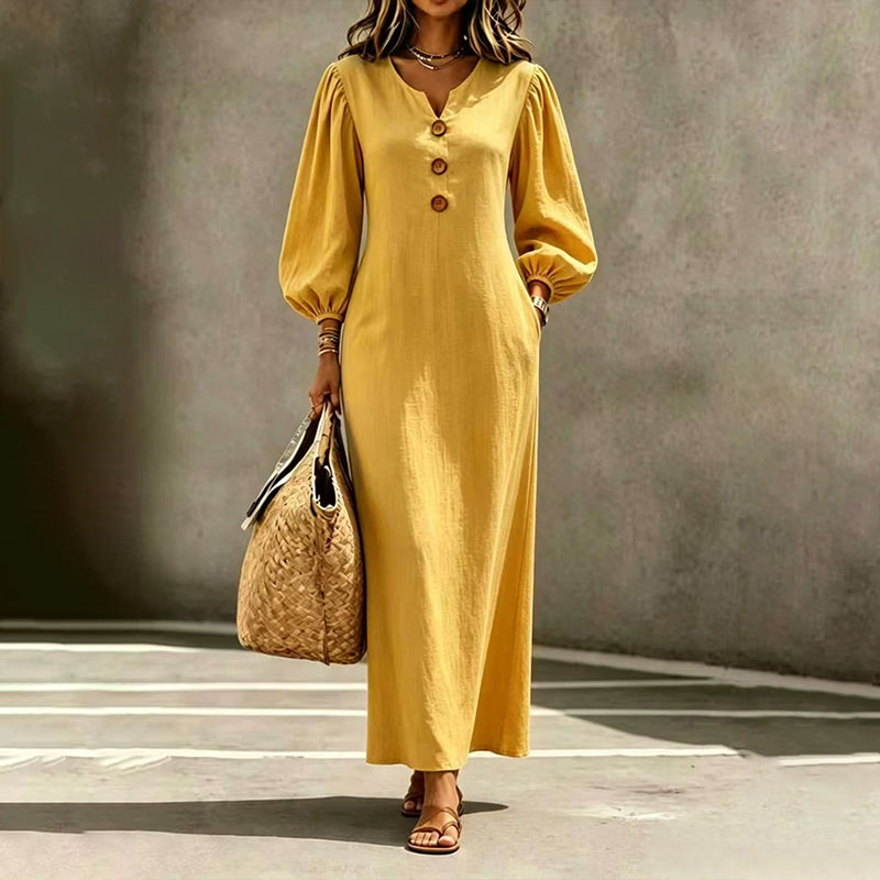 ✨✨Women's Casual V-Neck Maxi Dress with Puff Sleeve