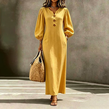 ✨✨Women's Casual V-Neck Maxi Dress with Puff Sleeve
