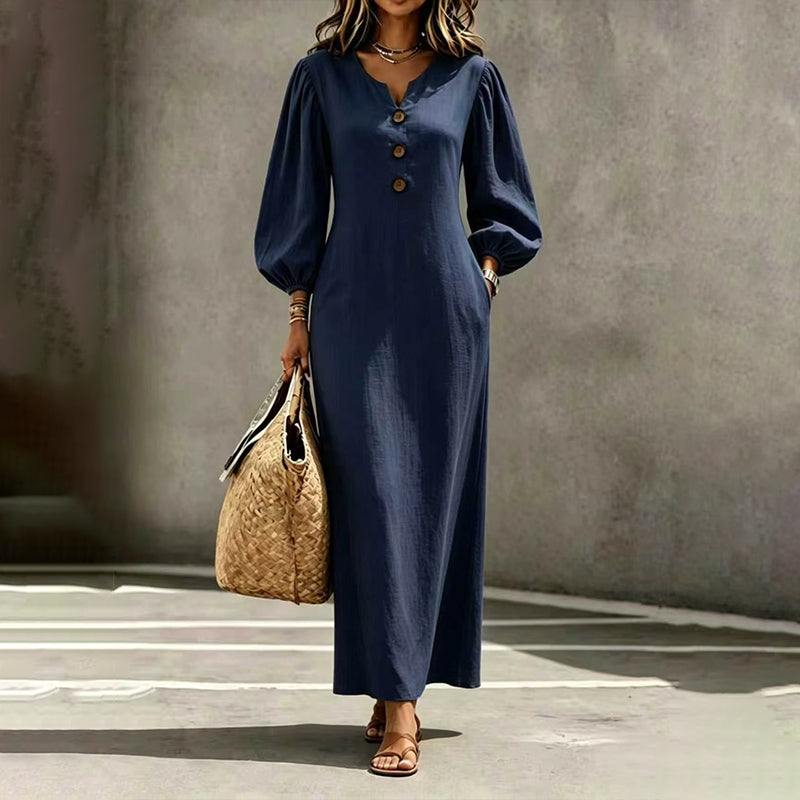✨✨Women's Casual V-Neck Maxi Dress with Puff Sleeve