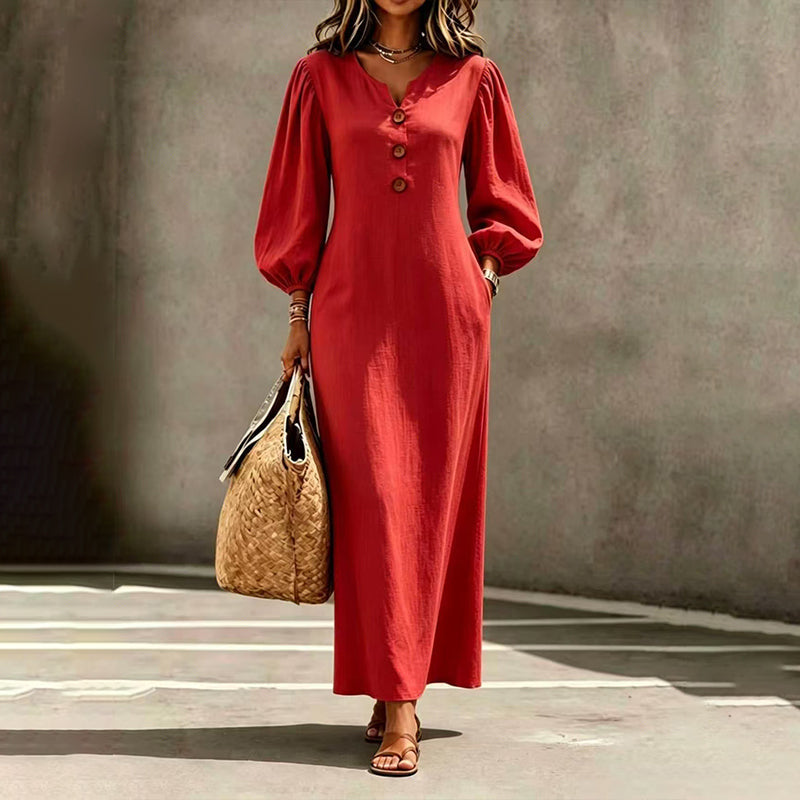 ✨✨Women's Casual V-Neck Maxi Dress with Puff Sleeve