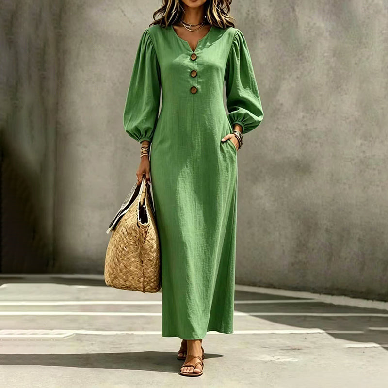 ✨✨Women's Casual V-Neck Maxi Dress with Puff Sleeve