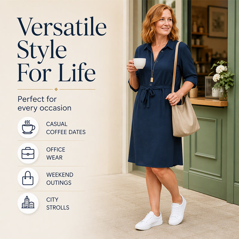 ✨✨Women's 3/4 Sleeve Shirt Dress with Belt