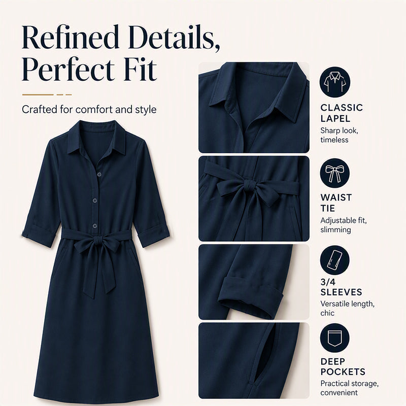 ✨✨Women's 3/4 Sleeve Shirt Dress with Belt